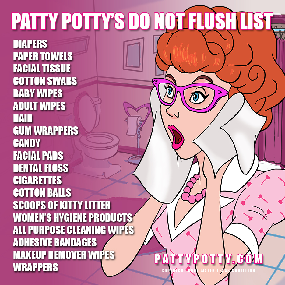Patty Potty's list of items you should NOT flush down the toilet